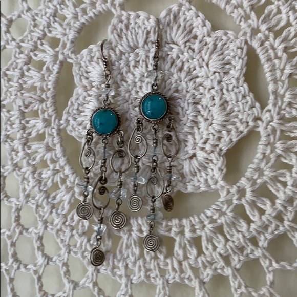 Vintage Sterling Silver Aqua Chandelier Earrings - Picture 3 of 3